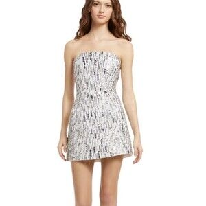 Alice & Olivia Matira Sequin Strapless Mini Dress in Silver